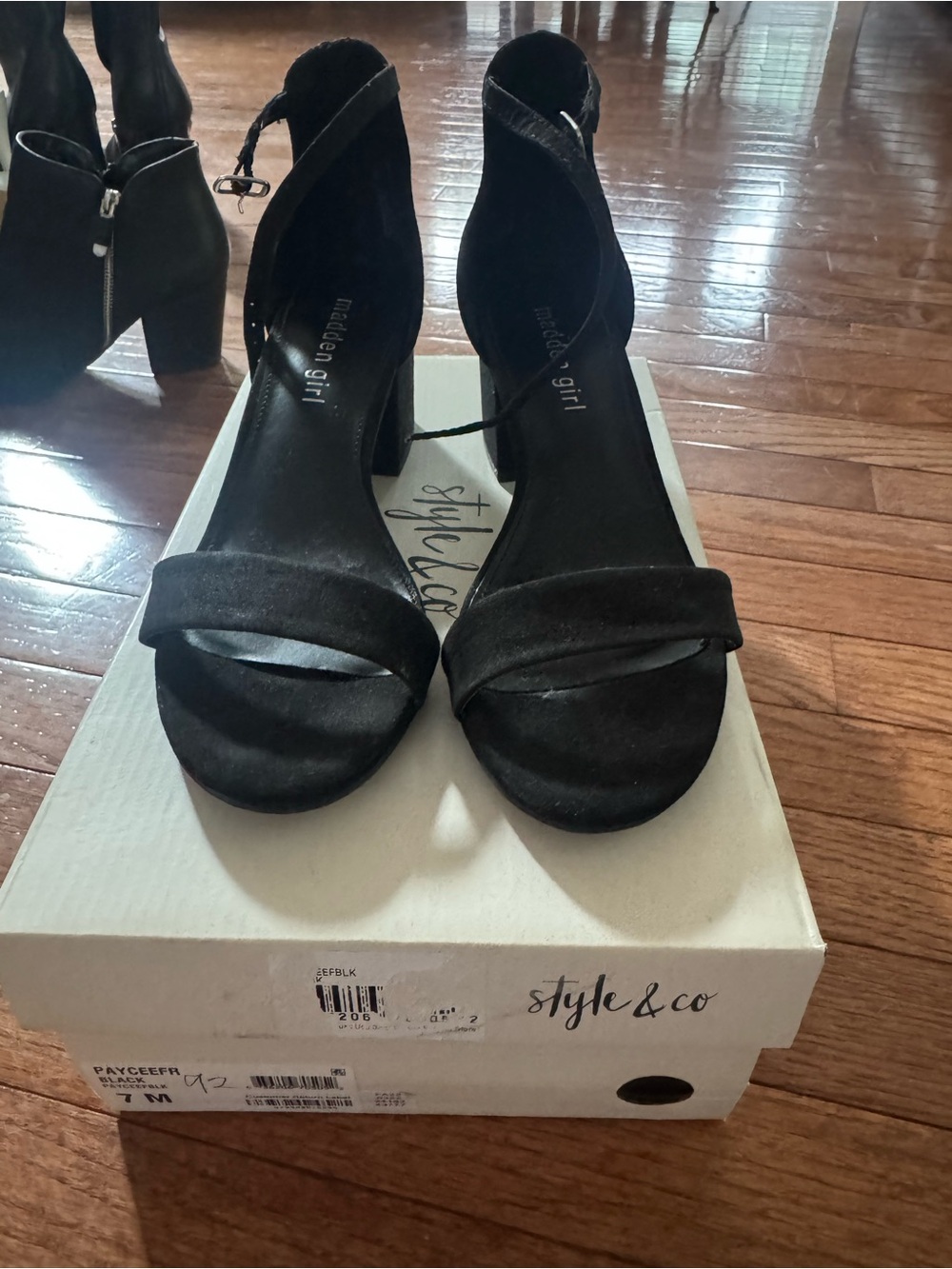 Style & Co. Black Suede Ankle-Strap Block Heels